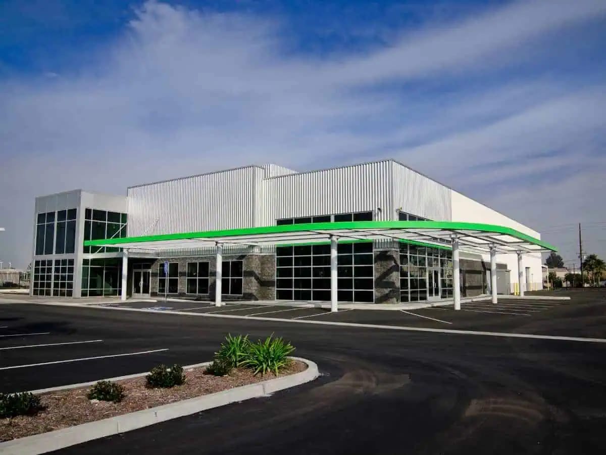 Commercial building exterior with maintained facade and siding